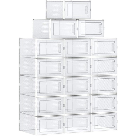 Shoe Boxes, Shoe Storage Organizers, Transparent and White