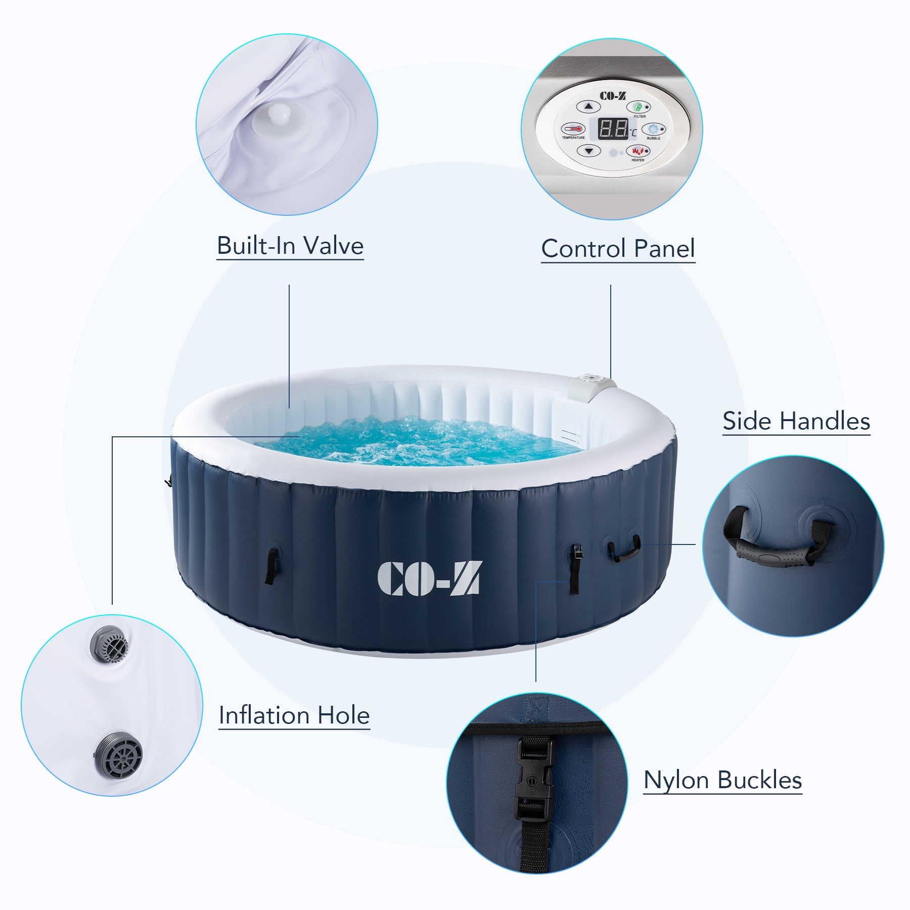 CO-Z PVC Portable Inflatable Blue Massaging Jets Patio Backyard