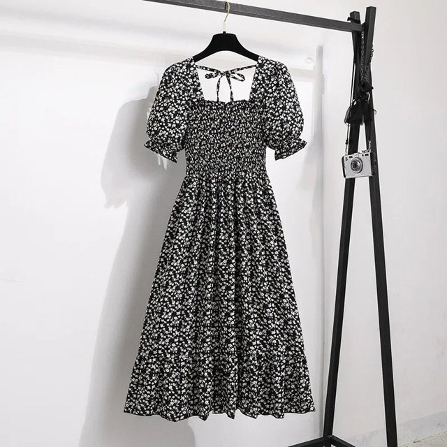 Niche French Design Sensibility High-end Feel Floral Print Short Sleeve Long Dress For Women Summertzw