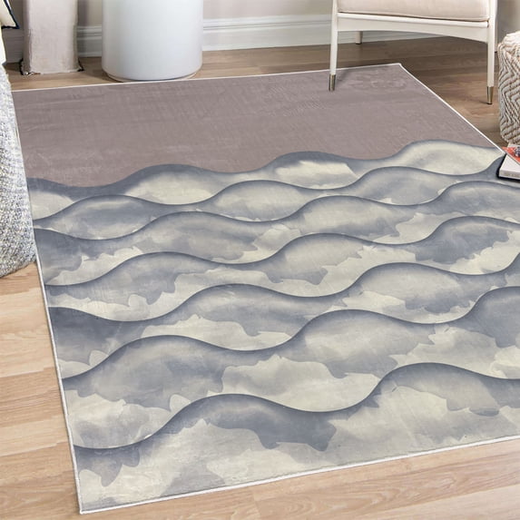 Ocean Decorative Rug, Sea Waves Illustration Features Liquid Ocean Motion Water Tides Image Art, Quality Carpet for Bedroom Dorm and Living Room, 6 Sizes, Dark Warm, by Ambesonne