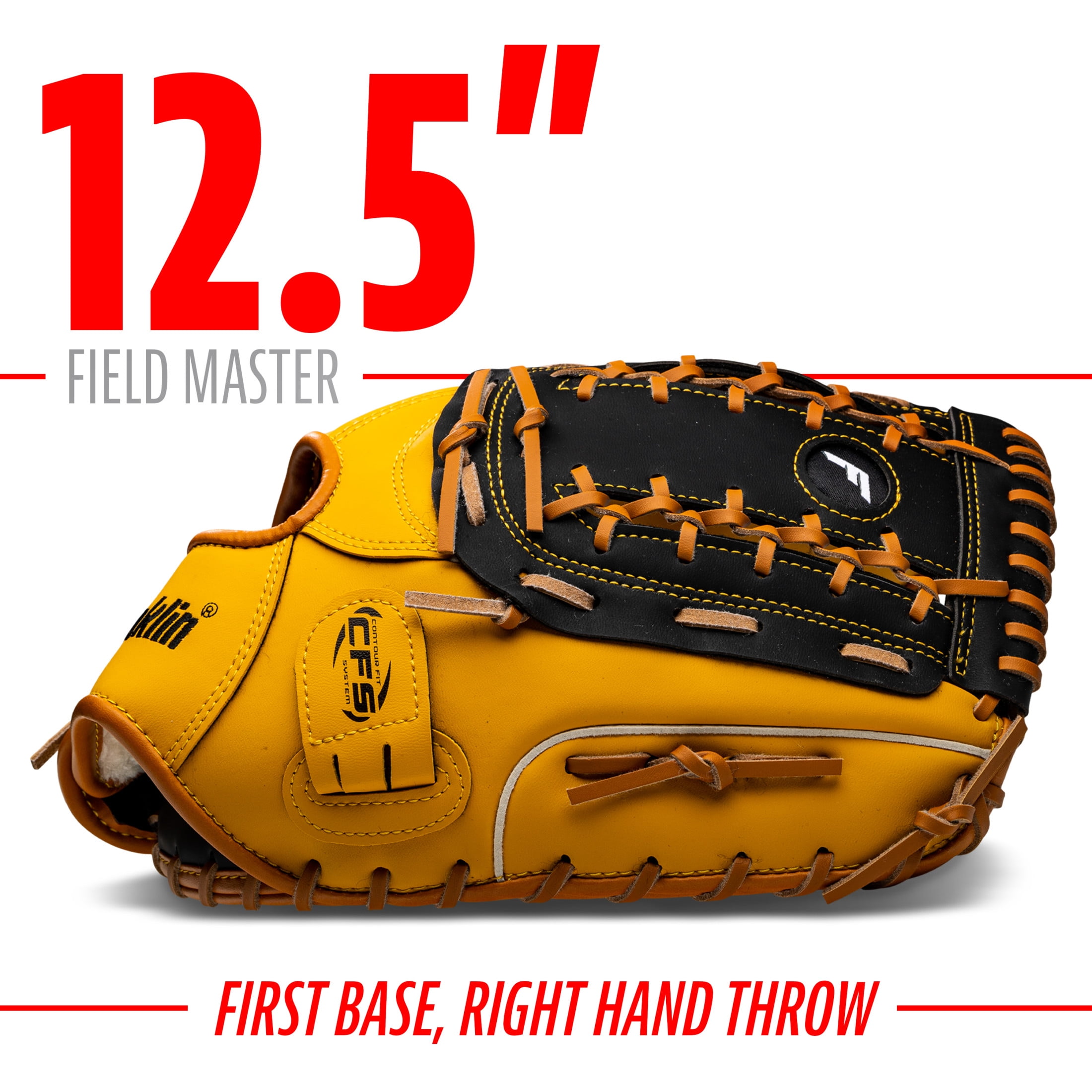 Franklin Sports Field Master Baseball First Baseman's Mitt, 12.5 in, Black/Tan, Right Hand Throw