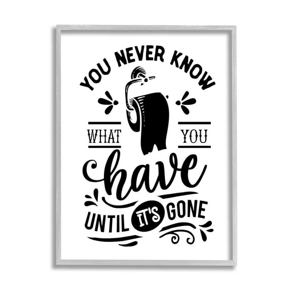 Stupell Industries Silly Bathroom Humor Fancy Typography Toilet Paper Graphic Art Gray Framed Art Print Wall Art, Design by Lettered and Lined