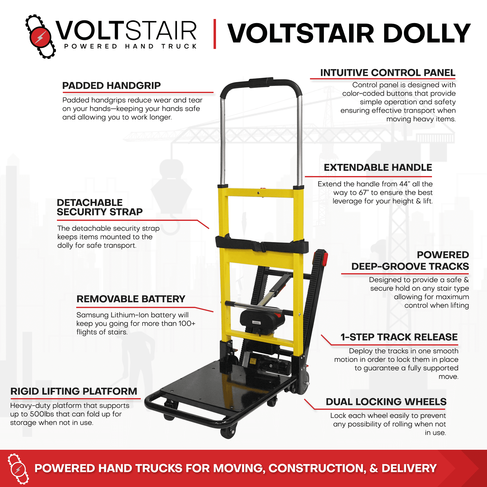 Voltstair Hercules Motorized Stair Climbing Hand Truck Portable Moving Dolly, 500 lb Limit