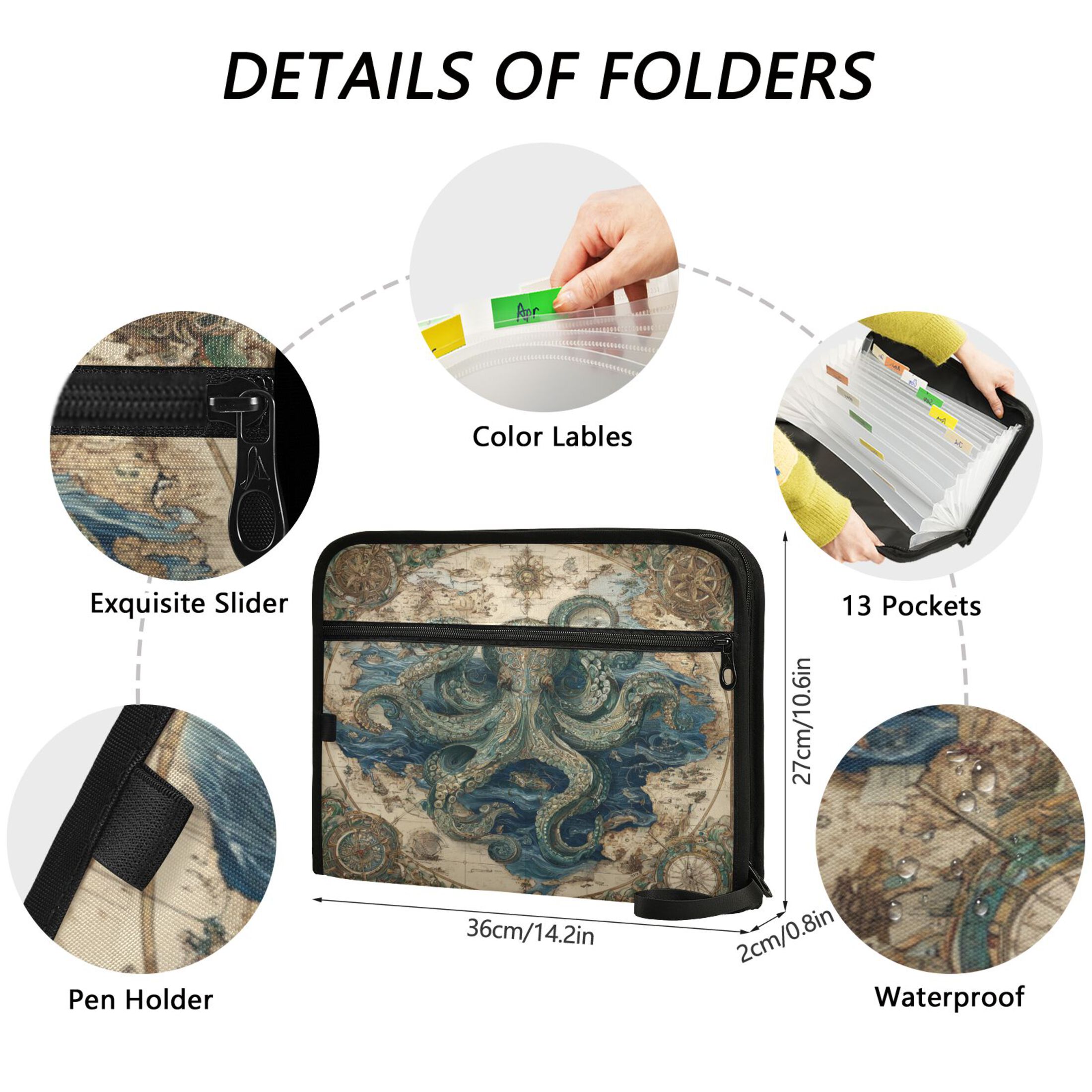 Wobogo Steam Octopus Expanding File Folder Letter Size Accordion Filing Organizer 13 Pocket Separate Organ Pocket