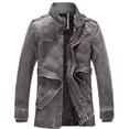 thumbnail image 3 of Chaqueta de cuero de PU con cuello alto largo de estilo europeo y americano, chaqueta de cuero de motocicleta lavada personalizada para hombre, más chaqueta de terciopelo, 3 of 5