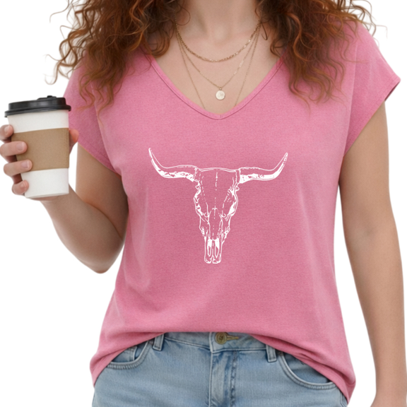 UNISHE Women's Western Longhorn Bull Skull Rose Red V-Neck Sleeveless T-Shirt S-5XL Casual Boho Holiday Tank Top