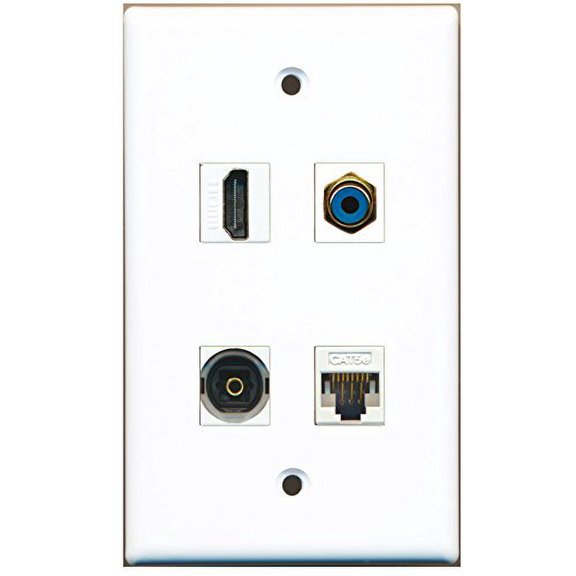 RiteAV - 1 Port HDMI 1 Port RCA Blue 1 Port Toslink 1 Port Cat5e Ethernet White Wall Plate