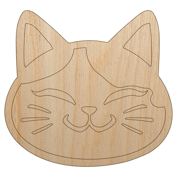 Happy Spotted Cat Face Wood Shape Unfinished Piece Cutout Craft DIY Projects - 4.70 Inch Size - 1/8 Inch Thick