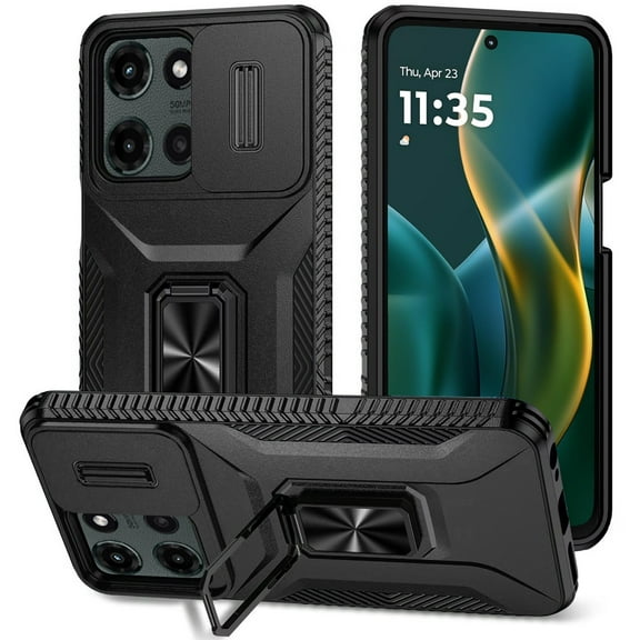 For Motorola Edge 2025 Case, Case, Camera Cover with Magnetic Rotation Ring Stand, Military Grade Hybrid Hard TPU Shockproof Phone Cover (Black)