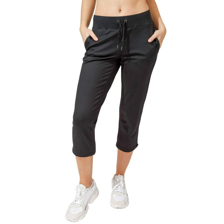 Reflex 90 Degree Women's Elastic Waist Pull On Athletic Travel Capri Pants  (Black, L)