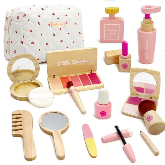 Set de maquillaje simulado ManManLine de madera, 15 unidades, para niñas de 3 a 8 años