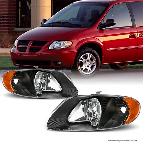 AKKON - For Chrysler Town & Country OE Replacement Black Bezel Headlights Driver/Passenger Head Lamps Pair New