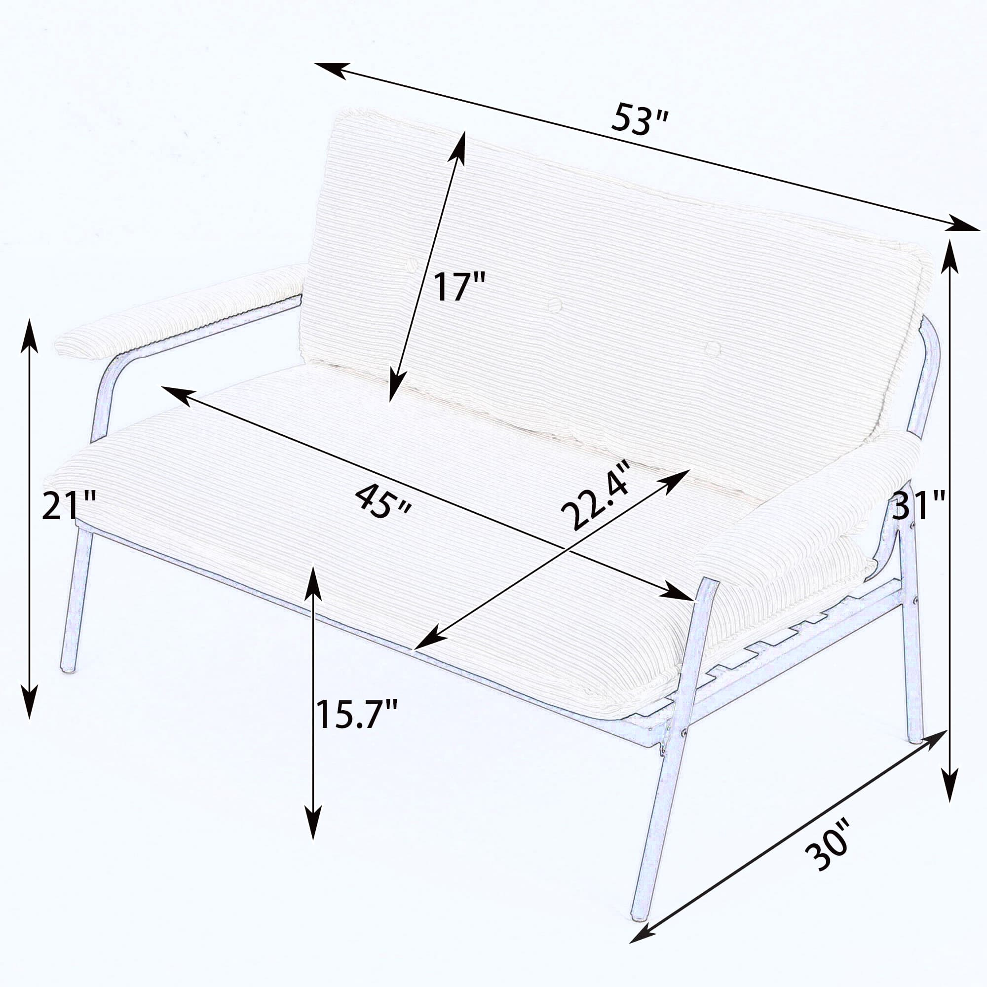 MAYEERTY 53in Sofa Couch Corduroy Loveseat for Small Apartment, Metal Frame, Beige