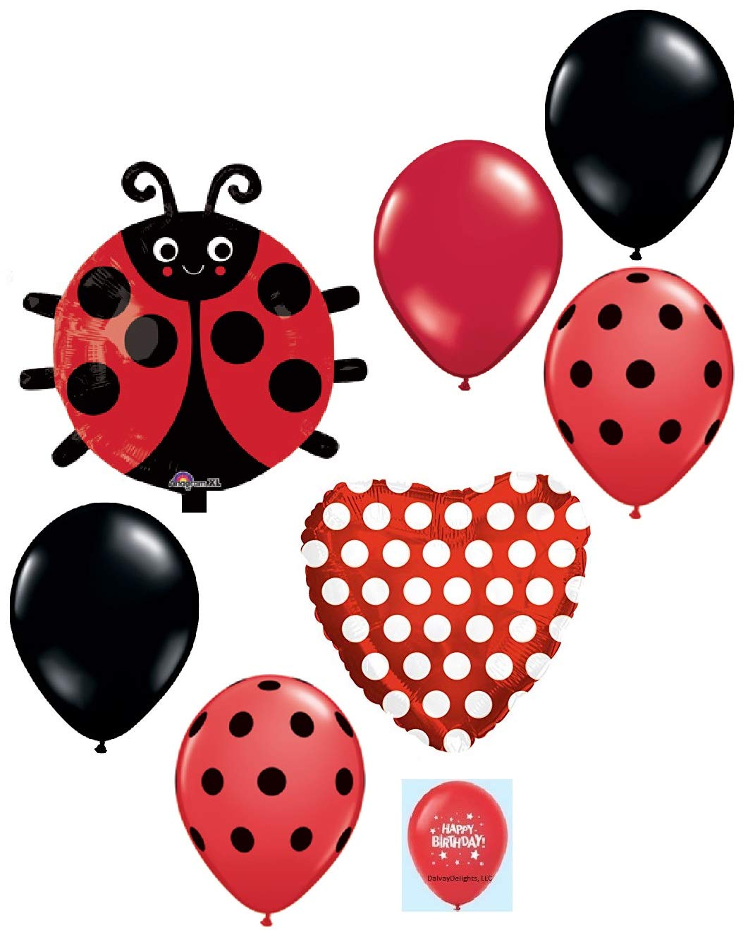 Buy Dalvaydelights 7 Pc Red Black Heart Happy Lady Bug Balloon Bouquet Party Decoration Baby Shower Birthday Online In Romania