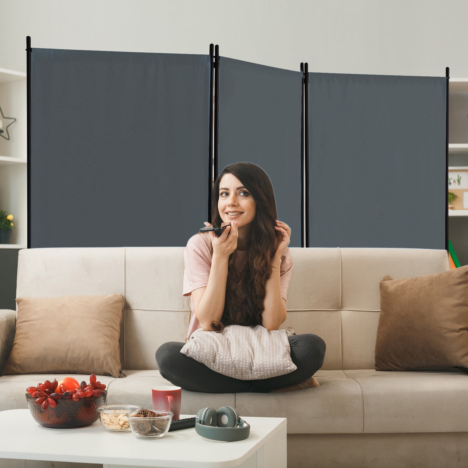 Gaildon 71’’L*99’’W 3-Pane Portable Folding Privacy Room divider,Grey