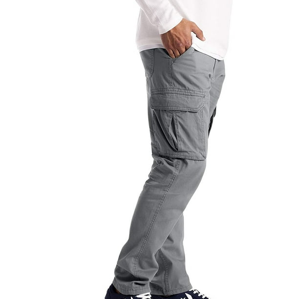 Cameland Men's Cargo Trousers Solid Color Zipper Work Wear Cargo Pockets  Full Pants Casual Stylish Wearing
