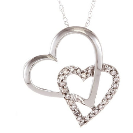1/10 Carat T.W. Diamond 10kt White Gold Double Heart Pendant, 18