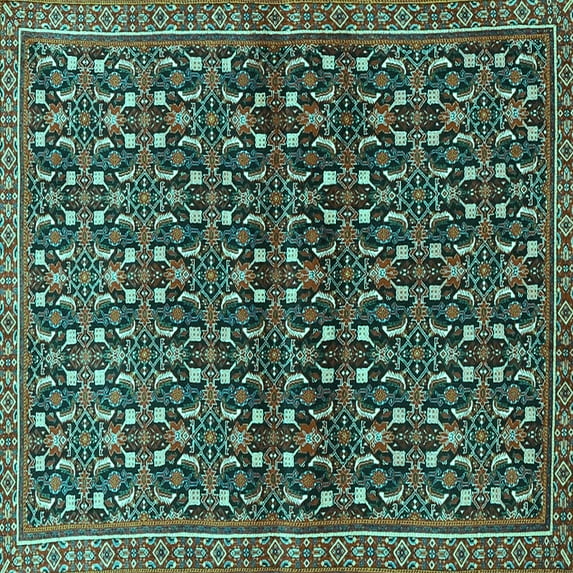 Ahgly Company Indoor Square Persian Turquoise Blue Traditional Area Rugs, 5' Square