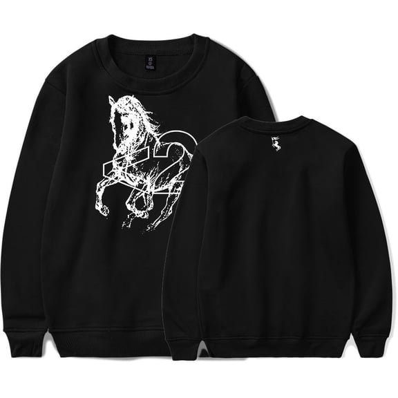 2hollis Black Horse Sweatshirt O-neck Long Sleeve Fashion Pullovers Fashion Streetwear