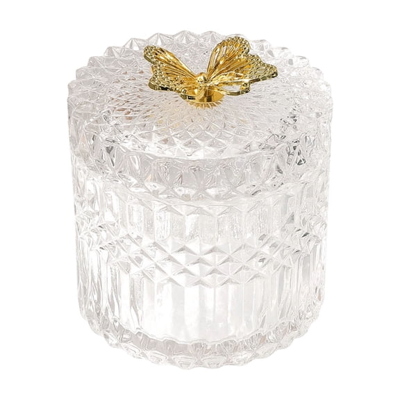 NWOKYZGH Butterfly Crystal Glass Relief Candy Dish Swab Box Storage Jar with Lid