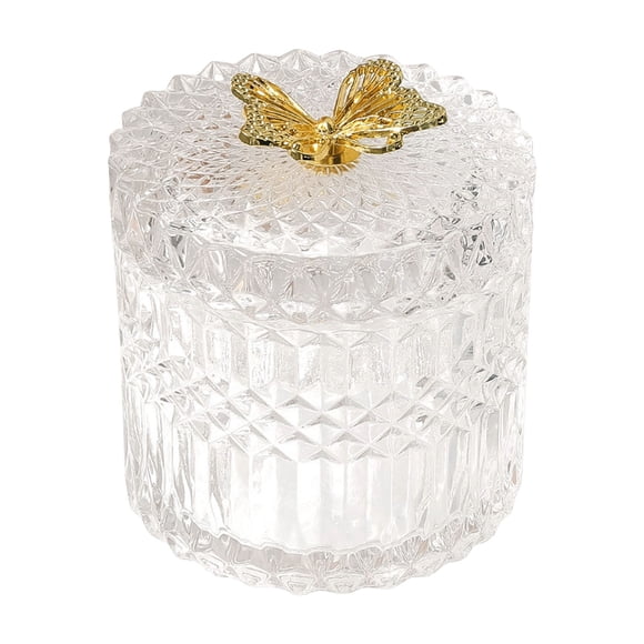 Vintage Clear Glass Candy Jar With Metal Butterflys Handle Decorative Jewelry Storage Canister For Home And Office