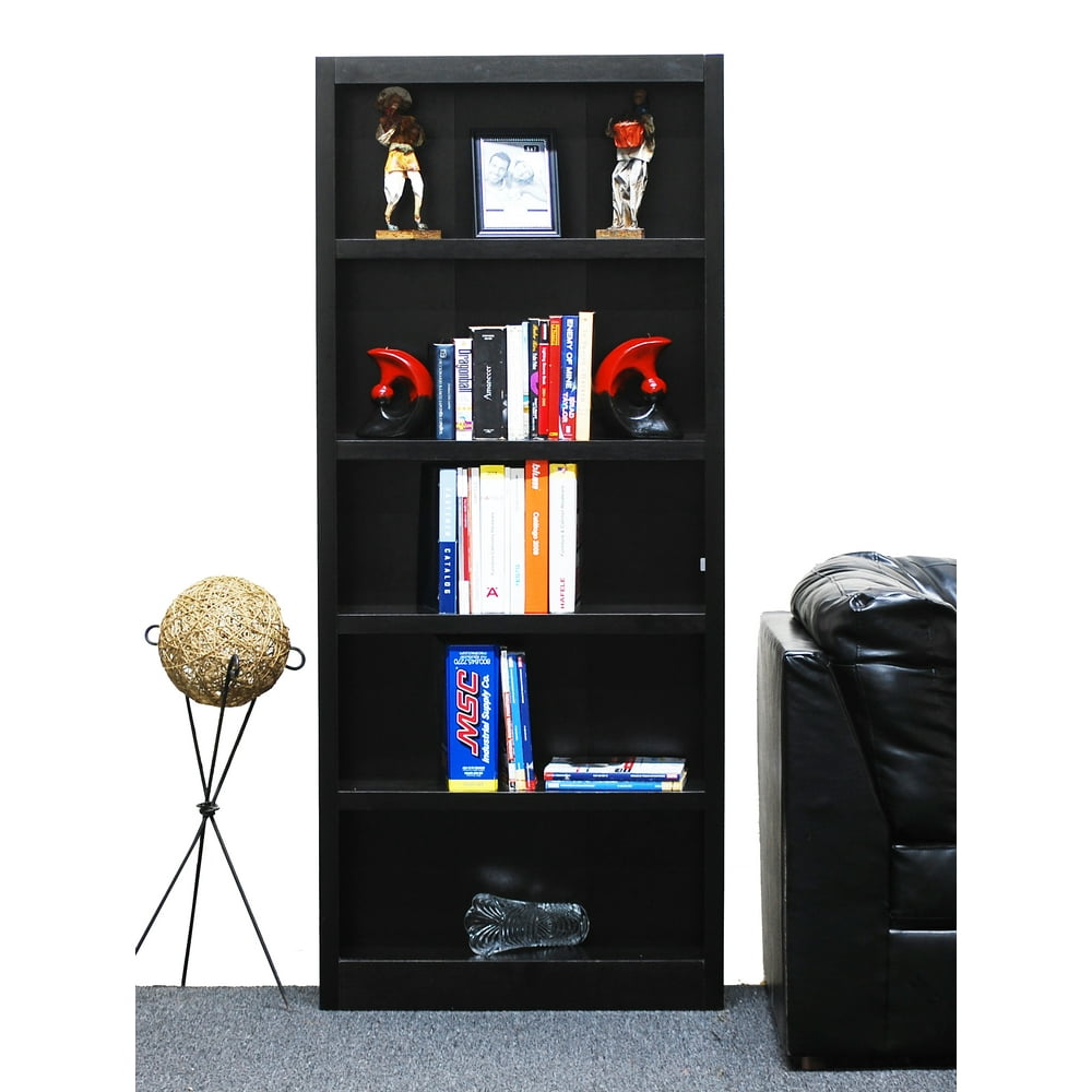 Concepts in Wood 5 Shelf Wood Bookcase, 72 inch Tall Espresso Finish