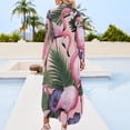 thumbnail image 2 of Flamingo Floral Jungle Print Shirt Dress Long Sleeve Street Fashion V Neck Oversized Casual Dress Women Evening Dress, 2 of 7