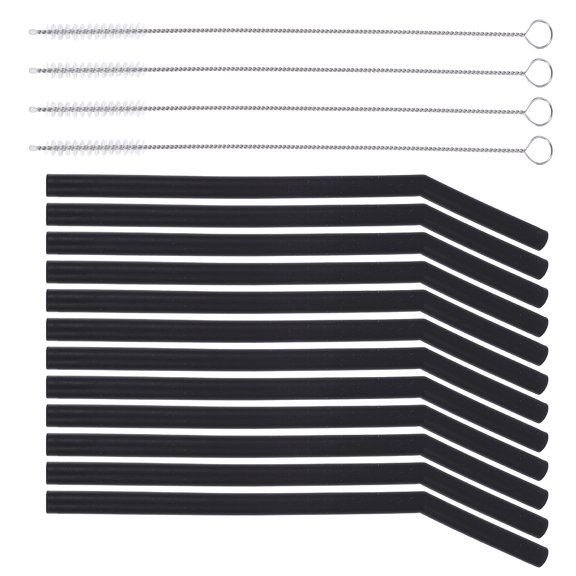 RENACLIPY 16Pcs Stylish Black Reusable Silicone Straws with Cleaning Brushes for Coffee Beverages