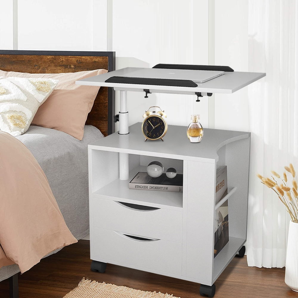 Adjustable Bedside Table, BTMWAY Wooden Overbed End Table, Laptop
