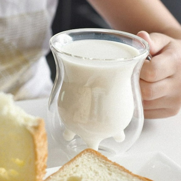 PRYESS Cow Udder Shaped Mug, Cow Udder Shape Double Walled Clear Glass Milk Coffee Tea Mug, Fun Design for Kids and Adults, 200-250Ml Capacity