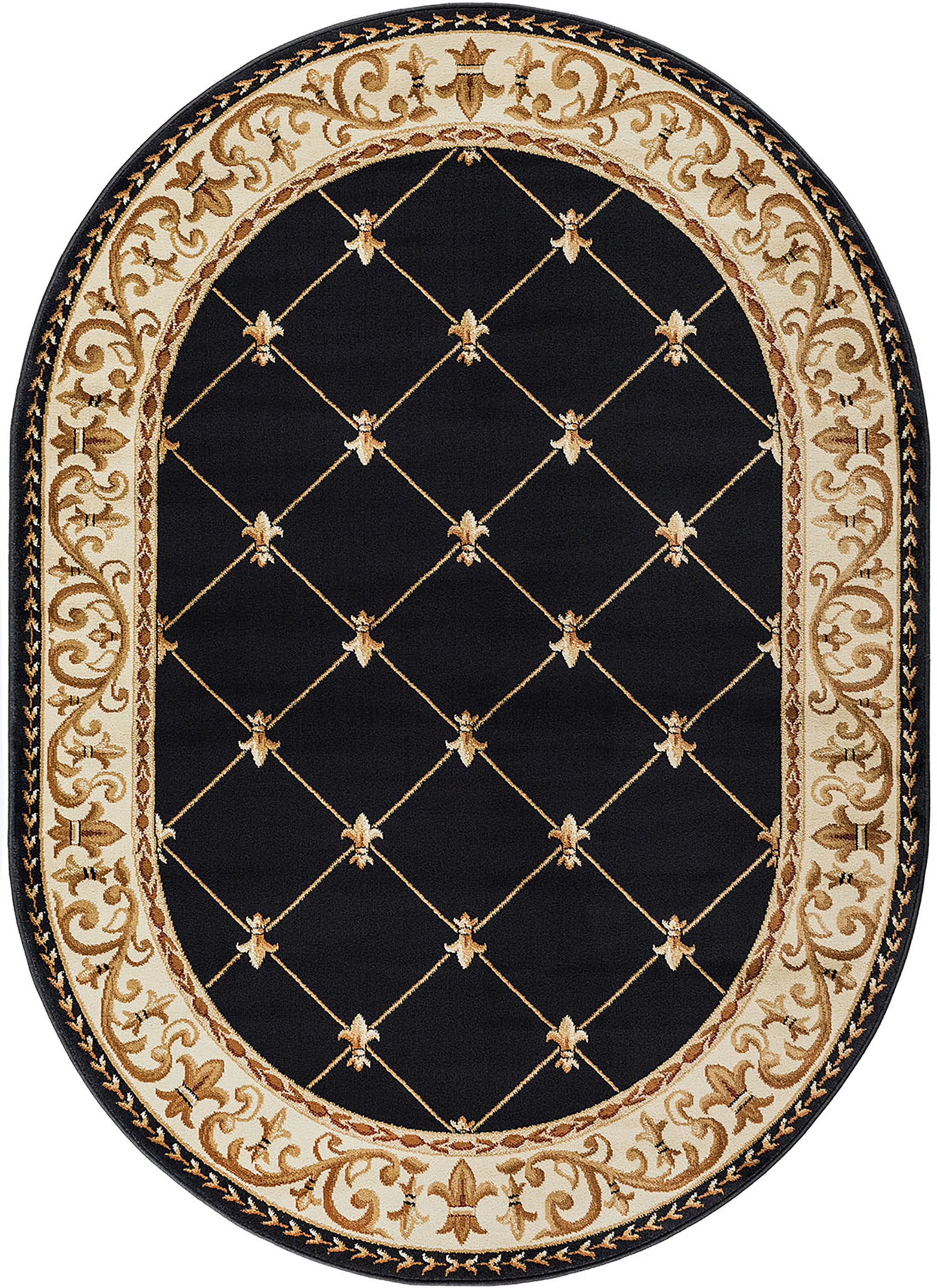 Sensation Traditional 5' x 7' Oval Black and Beige Polypropylene Indoor Area Rug