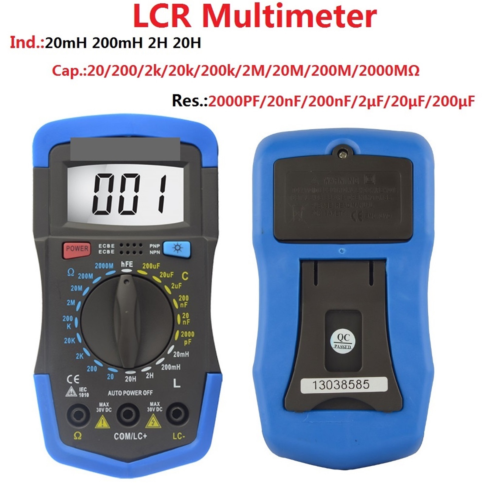 Capacitance Multimeter Digital Inductance LCD Meter HFE Test With Backlight Inductance LCR Meter Repair Tool ,Battery Test