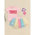 thumbnail image 5 of Aojekbee Toddler Girls 2Pcs Summer Outfits Short Sleeve Letter Embroidery Tops + Tutu Skirt Set Baby Clothes, 5 of 10