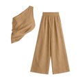 thumbnail image 4 of SZJXBUY Business Casual Pants Sets Women 2 Piece Outfits Dressy Basic Off Shoulder Sleeveless Wide-Leg Pants Set Elegant Beach Outfit Khaki,L, 4 of 7