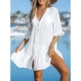 thumbnail image 6 of Women'S V Neck Ruffled Cover Up Button Down Bathing Suit Beach Dress with Short Sleeves White XL, 6 of 8