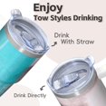 thumbnail image 4 of 20oz Stainless Steel Double Wall Tumbler With Handle Geometric Pattern Insulated Leak Proof Cup Straw Lid For Beverages, 4 of 5