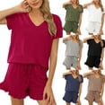 thumbnail image 4 of Skpblutn Womens Shorts Spring And Summer Solid Color Casual Drawstring Short Sleeve Pajamas Home Set Shorts for Women Red M, 4 of 4