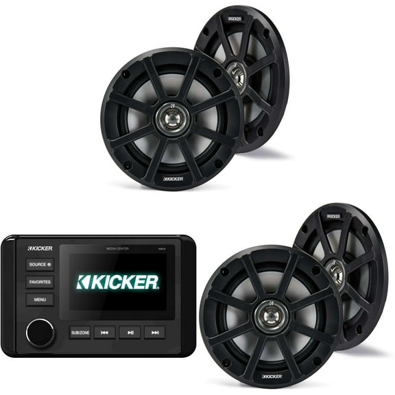 Kicker 46KMC4 Marine Gauge-Style Source & (2 Pair ) 51PSC654 6.5" Powersports Speakers bundle