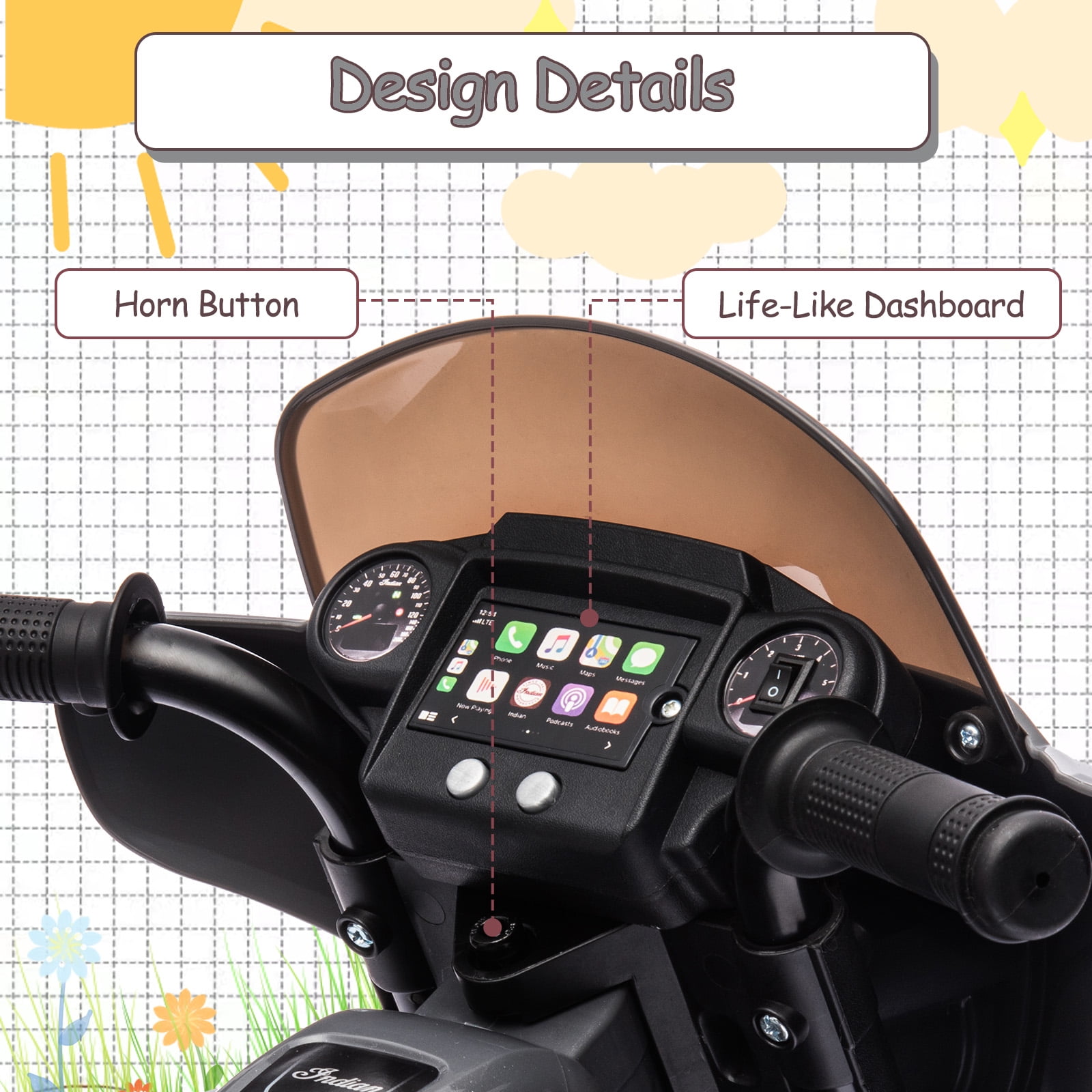 M optimized Kids Ride on Motorcycle, 6V Electric Baterry Power Dirt Bike Motorcycle with USB, AUX, Music, Headlight for 3-8 Years Old