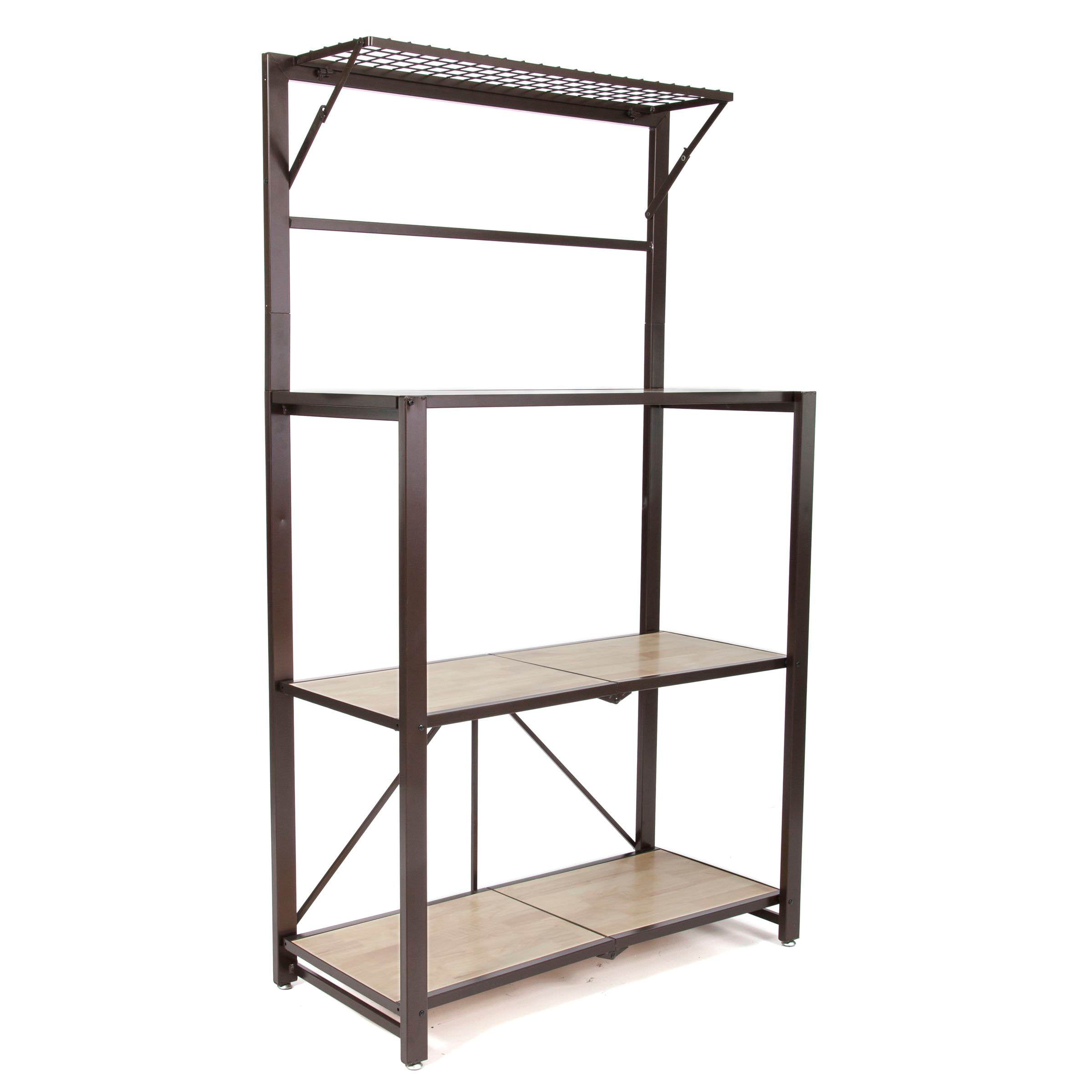 Origami Heavy Duty Durable Organizational Baker's Rack with Wood Shelf