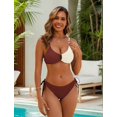 thumbnail image 2 of Womens Sexy 2 Piece Bikini Sets Cheeky High Cut Bathing Suit Color Block Textured U-Wire Swimsuits 2025, 2 of 11