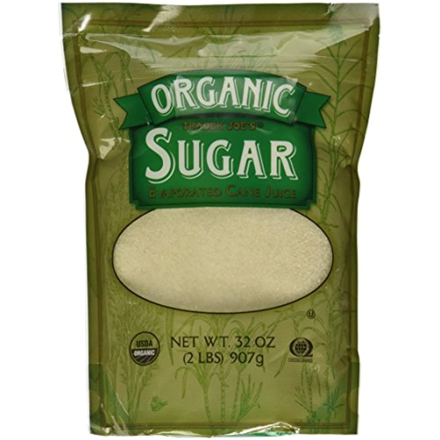 TJ Organic Sugar Evaporated Cane Juice Certified Usda Organic Certified Organic Quality Assurance International And Kosher (Qai) 2 Pound Bag (32 Oz)