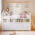 thumbnail image 4 of Low Loft Bed Twin Size with 8 Storage Drawers and LED Lights, Metal Loft Bed Frame with Bookcase Storage, Safety Guardrail and Under-Bed Play Space, White, 4 of 9