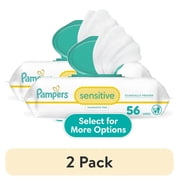 (2 pack) Baby Wipes Pampers Sensitive, Clinically Proven, Fragrance Free, Unscented, Water Based, Hypoallergenic Baby Wipes, Multi-Use Baby Wipes, Hand Wipes 56 Baby Wipes Total (1X Flip-Top Packs)