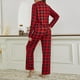 thumbnail image 3 of Hirigin-Conjunto de pijamas navideños para mujer, camisas de manga larga con cuello vuelto a cuadros, Tops y pantalones, ropa de estar por casa, 2 piezas, 3 of 3