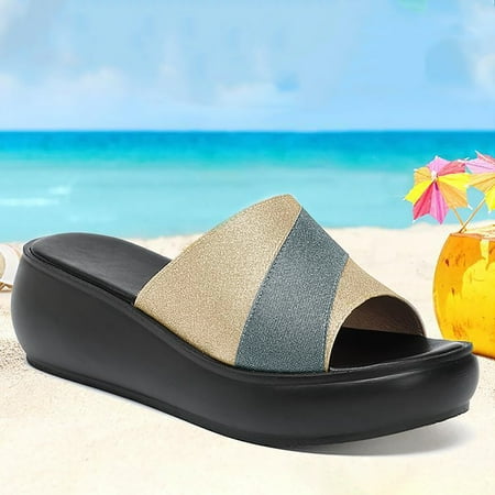 

PEASKJP Black Sandals 2023 Women Summer Casual Open Toe Wedges Comfortable Beach Sandals Platform Sandals Khaki 6.5