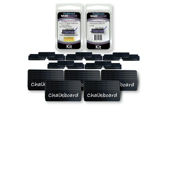My Badge Design, 1"in x 3"in Chalkboard Name Badge Kit with Magnet Back, 25 pack