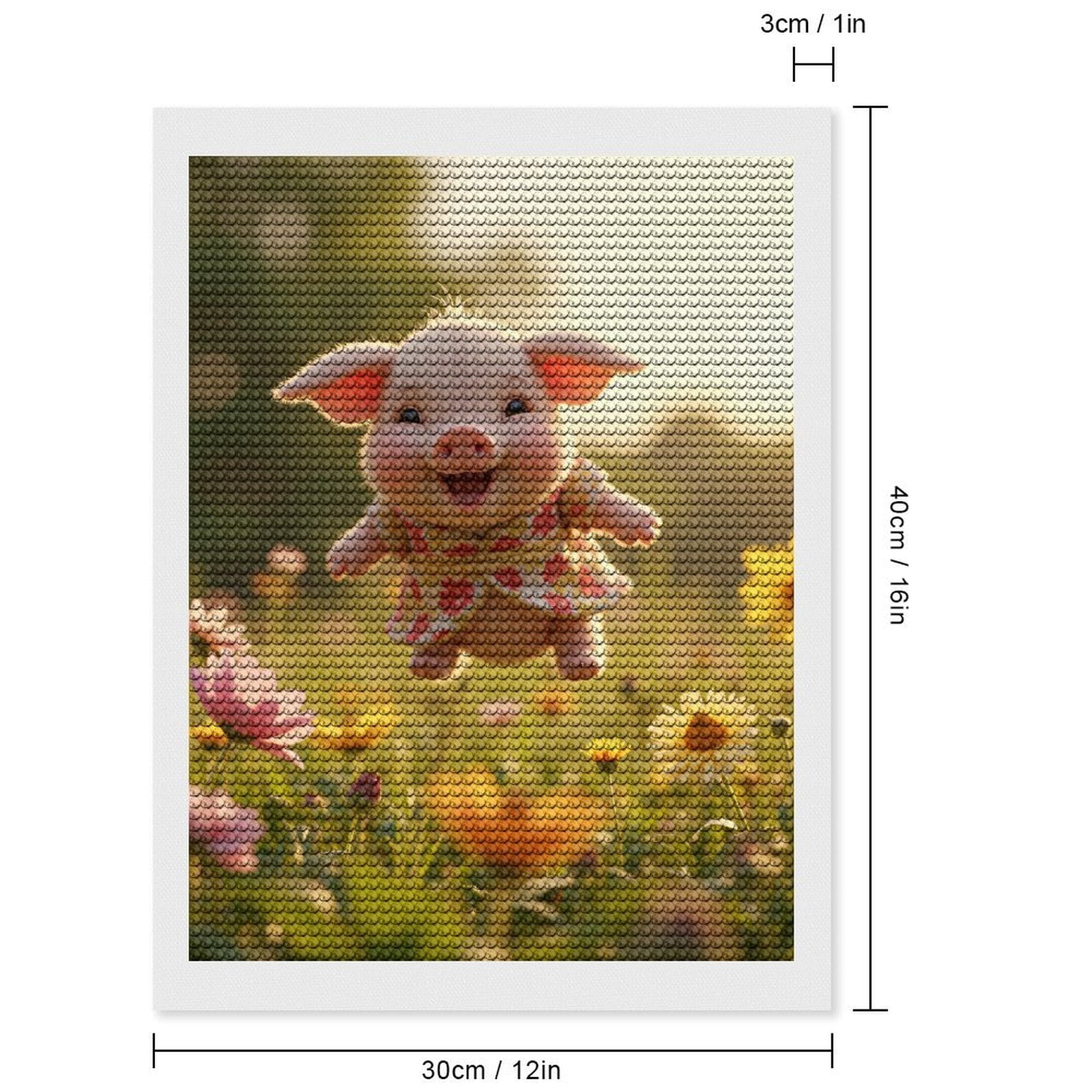 Diamond Art Kits for Adults, Tiny Piglet Floral Meadow Jump 5D Diamond Painting Kits for Adults Beginners, DIY Full Drill Diamond Painting, Gem Art and Crafts 12x16