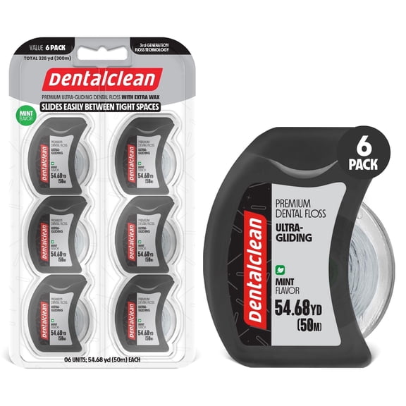 Dentalclean White Strip Dental Floss 6 Pack, Mint Flavor, Helix Bow Technology, 50m Each