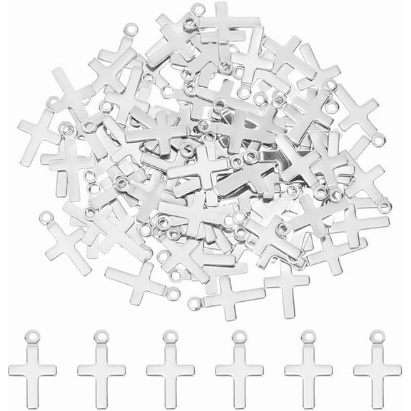 1 box 200pcs 304 Stainless Steel Charms Laser Cut Cross Stainless Steel color 10x5.5x0.3mm Hole: 1mm